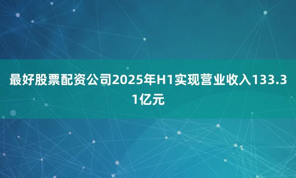 最好股票配资公司2025年H1实现营业收入133.31亿元